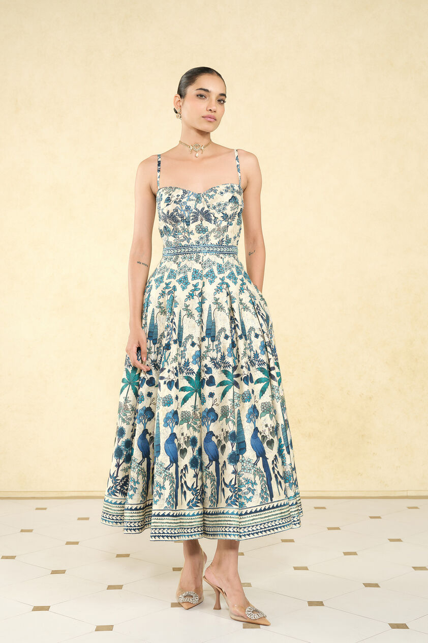 Avis Printed Silk 50s Dress - Cream, Cream, image 1